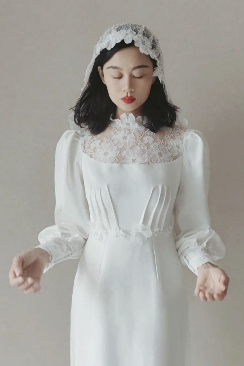 森系 サテンドレスウェディングドレスホワイト 白 イブニングドレス ウェディングドレス 二次会 マーメイドロングドレス 演奏会 二次会 花嫁パーティードレス 前撮り ブライダル袖あり