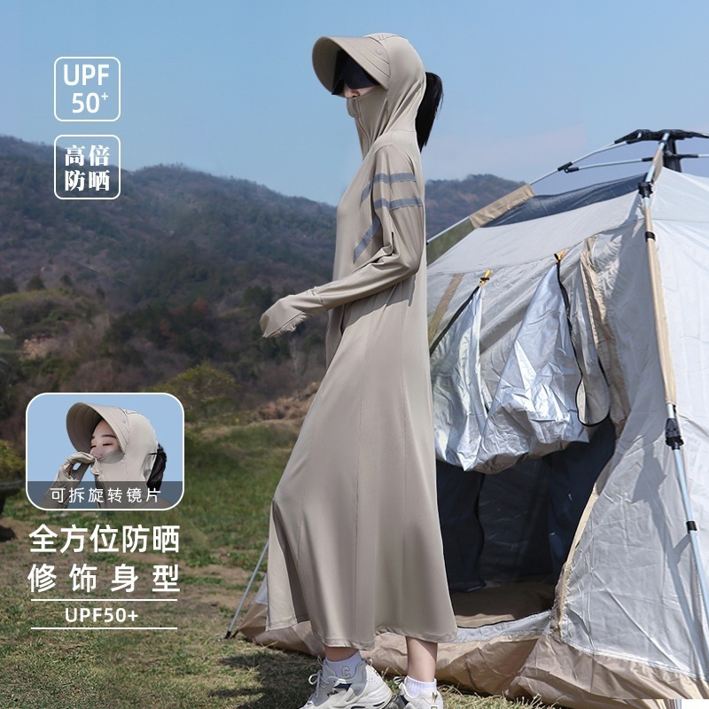 女性用ロング日焼け止め服夏用uvカットフルフェイスアイスシルクジャケット屋外運転超薄型通気性日焼け止め服