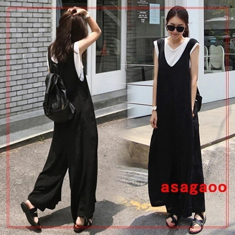 サロペットオーバーオールパンツレディース九分丈ワイドパンツ綿麻春夏ロングズボン無地大きいサイズサロペ