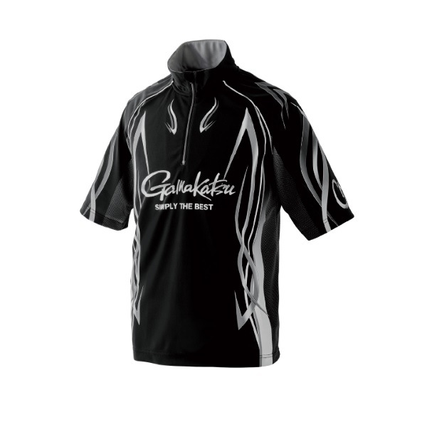 がまかつ ウェア GM3735 2WAYプリントジップシャツ(半袖) ブラック/シルバー M