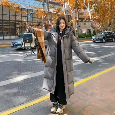 レディース コート ダウン 上着 羽織 前開き 膝下 ロング 長袖 フード ストレート Iライン ポケット 2way ボタン 配色 大人可愛い シンプル カジュアル おしゃれ こなれ感 ラフ 個性的
