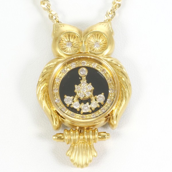 K18 18金 YG ネックレス ブローチ オニキス ダイヤ 0.43 カード鑑別書 中古