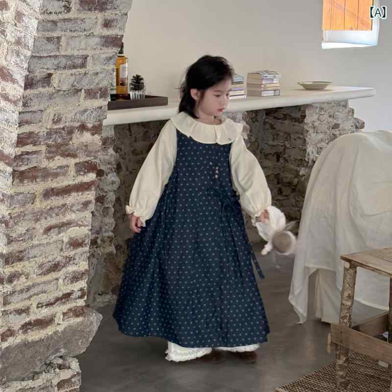 ワンピース 女の子 ベビー ドレス 韓国 ドット柄 ポルカドット 長袖 リボン ベルト 付き 中長丈 かわいい ガーリー デザイン コットン 素材 ソフト 通気性 日常使い 軽量