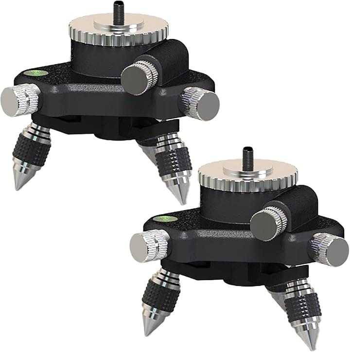 回転台 下げ振り アダプター レーザー 墨出し器 360 微調整 レベル 三脚 台座(黒/2個セット, 下部5/8インチネジ穴/上部1/4インチネジ)