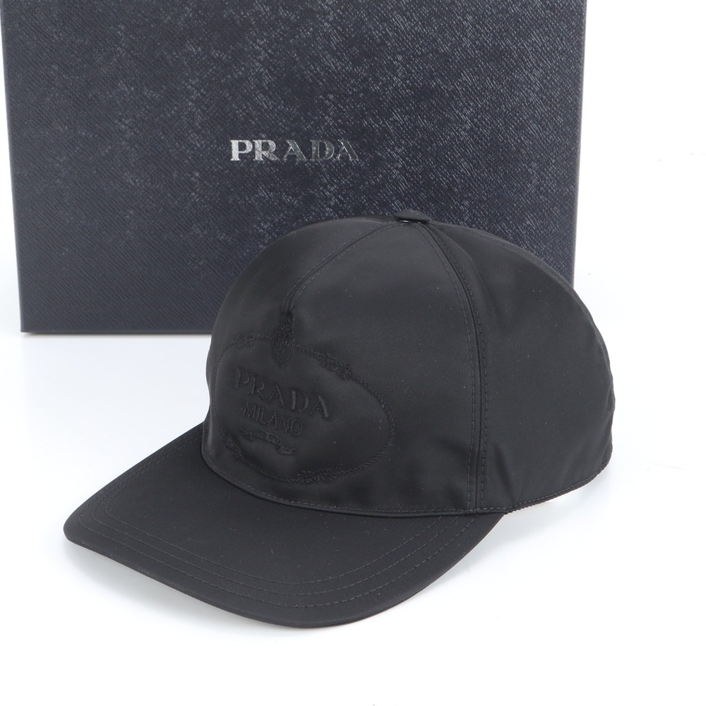 新品同様 リナイロン 刺繍ロゴ ベースボール 帽子 S ファッション おしゃれ 1HC179 キャップ 本革 ブラック 黒 メンズ EWM DN2-6 中古