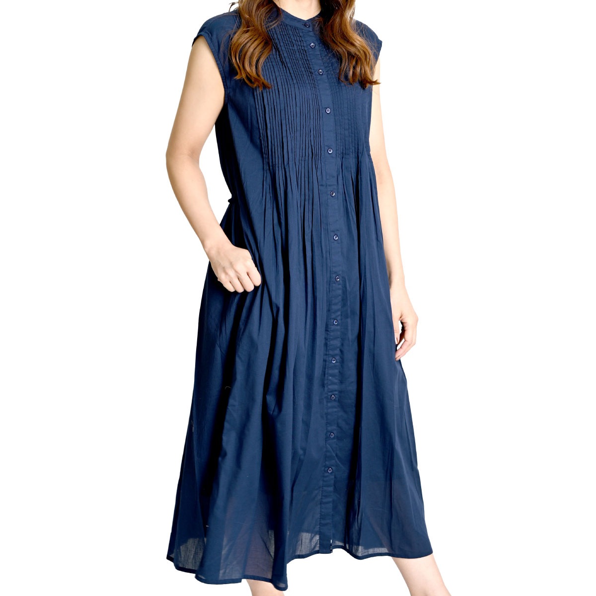 ワンピース レディース おとなカジュアルコットンボイルピンタックフレンチスリーブワンピ ギャザー ナチュラル レイヤード 無地 ストライプ コットン 服 おしゃれ 前開き 春夏 半袖 レディライク