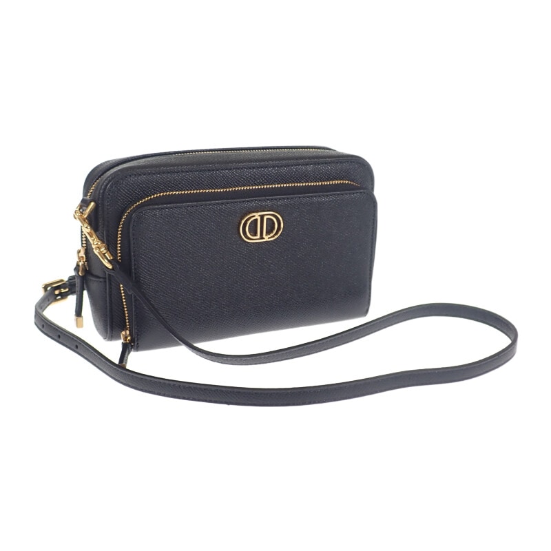 カロ ダブルポーチ S7431UBAE ショルダーバッグ レザー ブラック ゴールド金具 レディース【Sランク】