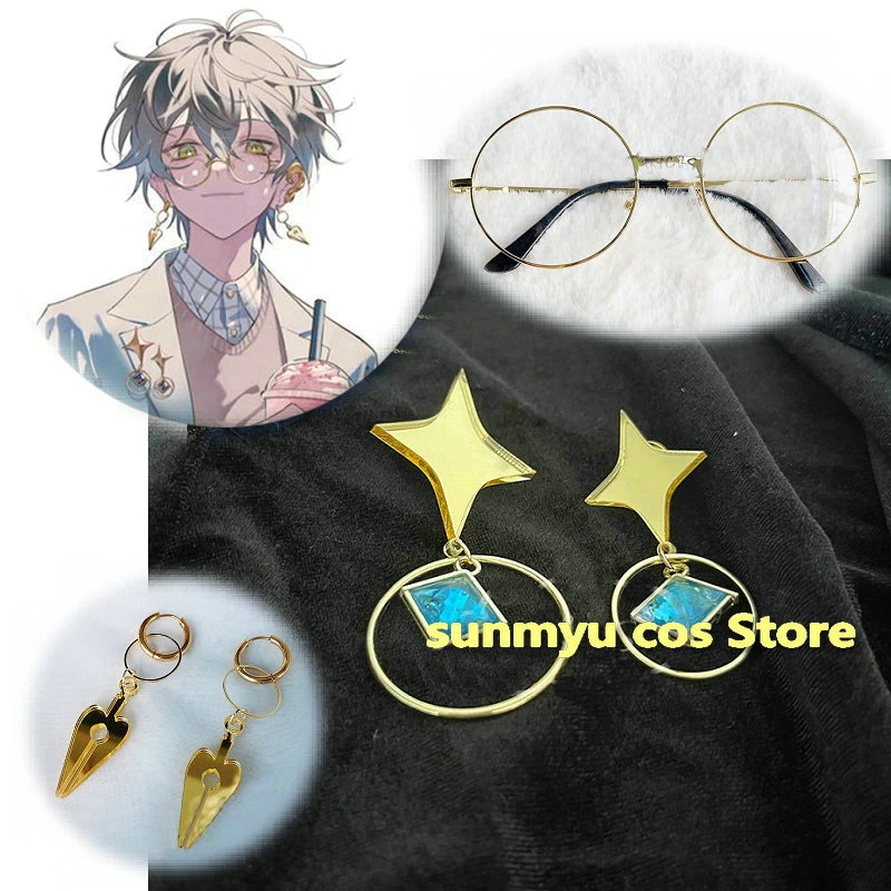 VTuber にじさんじ Luxiem アイク・イーヴランド イヤリング＋メガネ＋ブローチ コスプレ道具 アクセサリー 飾り