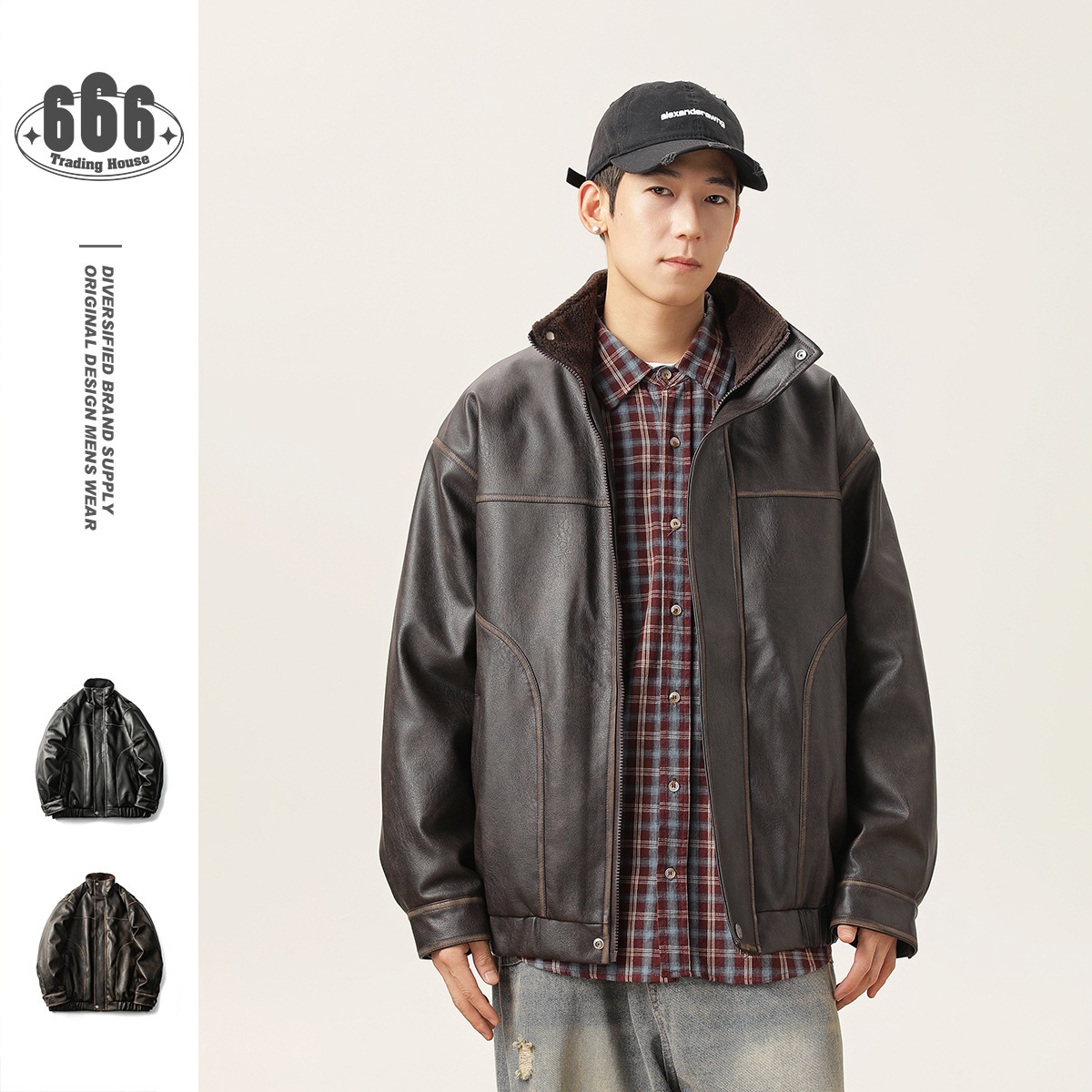 アメリカンpuレザー冬の男性高級感ファッションブランド古い毛皮一体綿入れの服を色拭き 8,255円