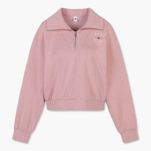 長袖Tシャツ NQJ QP322OFS72-PNK 女性 ダブルテンション ルーズ クロップ ハーフジップ スウェットシャツ / PINK