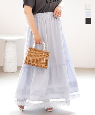 大きいサイズ レディース LL 3L 4L XL XXL XXXL CLETTEオリジナル裾レースギャザースカート