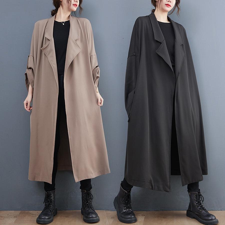 スプリングコート レディース トレンチコート コート ロングコート アウター とろみ感 上品 チェスターコート 通勤 感 大人 オシャレ ゆったり