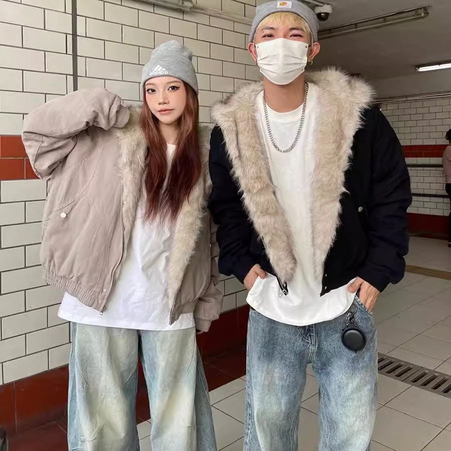 座山彫の帽子付きの毛の襟の綿の服の男性米国の復古の脱構築ゆったりとした加絨厚手の綿の服のコートを加えます