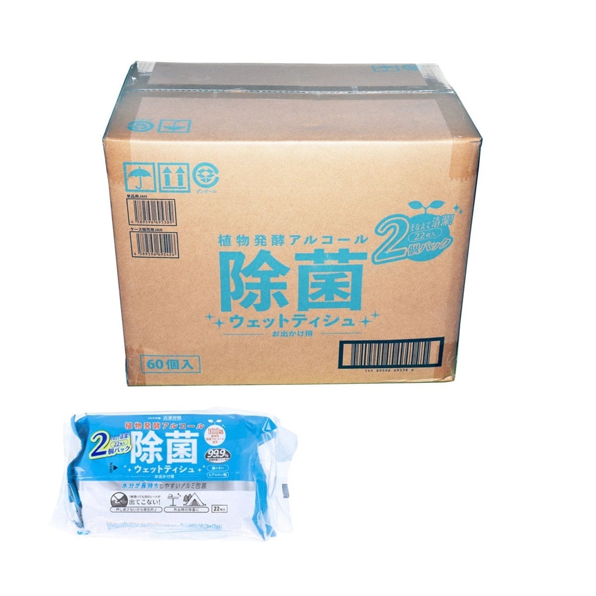 【ケース販売】 除菌ウエットティシュ iiもの本舗 清潔習慣 植物発酵アルコール お出かけ用 アルミ包装 22枚 2個入り X60パック入