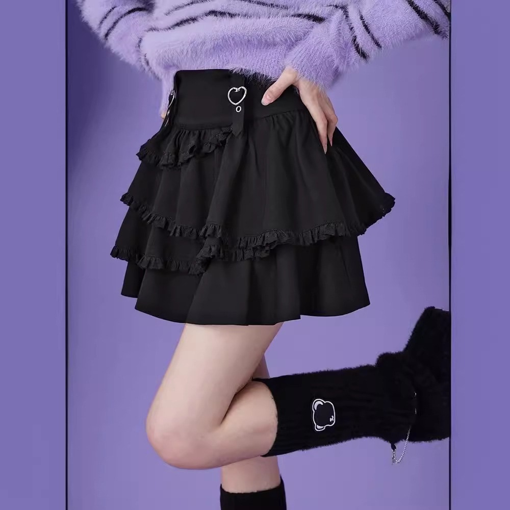 【1つ買うと10つ無料】女の子のファイティングスピリットダークスウィートアンドハートバックルケーキスカートハイウエストスカート小さな男は背が高くてよく見える