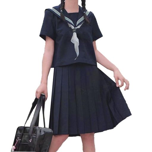 コスパ最高 即納 CITY SEA SKY セーラー服 コスプレ 3XL 女子制服 半袖 膝丈 紺色 4点セット セーラー服 大きいサイズ 女子高生 可愛い服 学ラン ハロウィン仮装 スケバン 文化祭