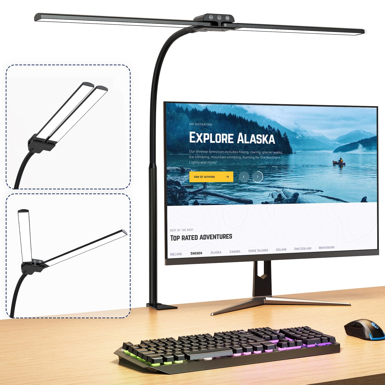 デスクライト LEDダブル光源電気スタンド KableRika 12W目に優しい卓上ライト クランプ式 4色温度・4段階調光・明るい高輝度 30分のタイマー 自動消灯 タッチパネル デュアルライトバー 5,471円