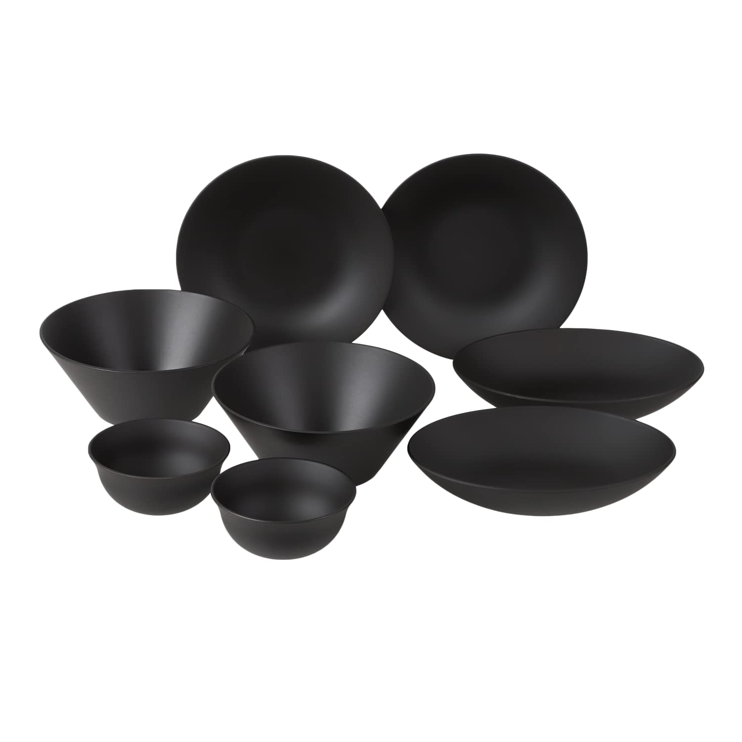 rebirth(リバース) ナチュラルシリーズ 食器セット 8点入り 黒 日本製 一人暮らし プラスチック 軽い 電子レンジ対応 食洗機対応 (ブラック)