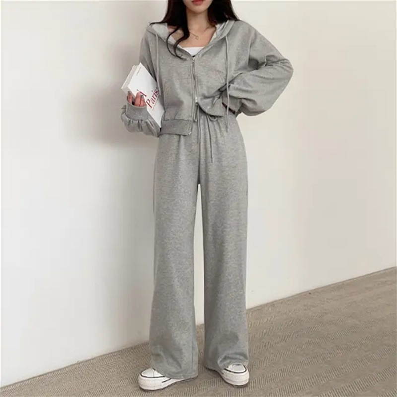 スウェットセットアップ スウェット上下 オルチャン ダブルジップ レディース 韓国 グレー ライトグレー イエロー ブラック 黒 パーカー トレーナー 部屋着 寝巻き ナイトウェア 長袖