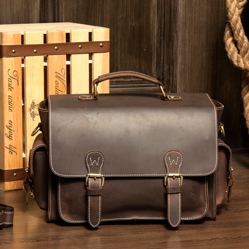 本革一眼レフのカメラバッグ復古の時間はゆっくりしています男のバッグ箇性を手に提げて頭を包む牛革の片肩のショルダーバッグ