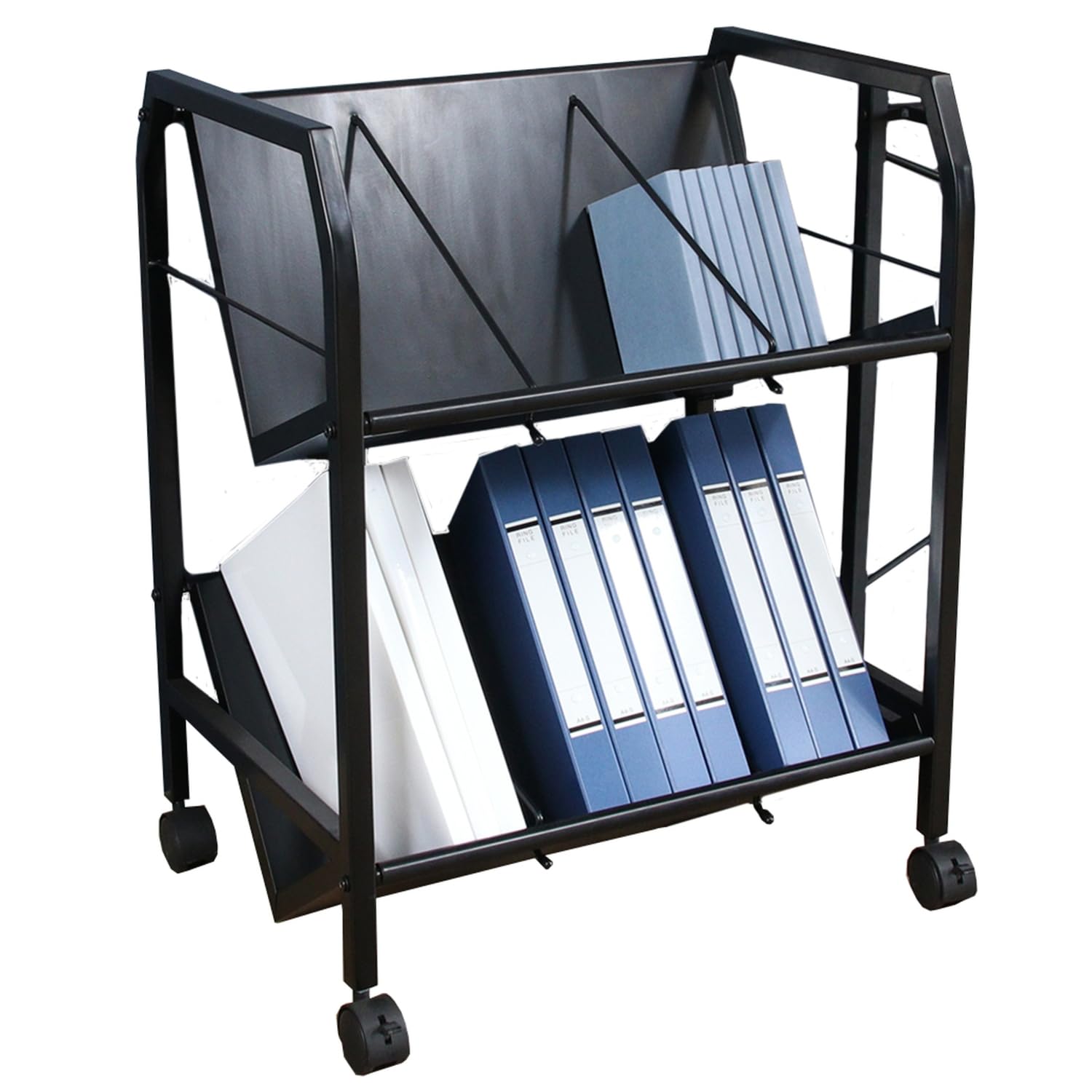 不二貿易 ファイルラック ファイルワゴン２段 ブラック幅55×奥行40×高さ72cm ブラック 書類収納 A4収納 キャスター付き 17612