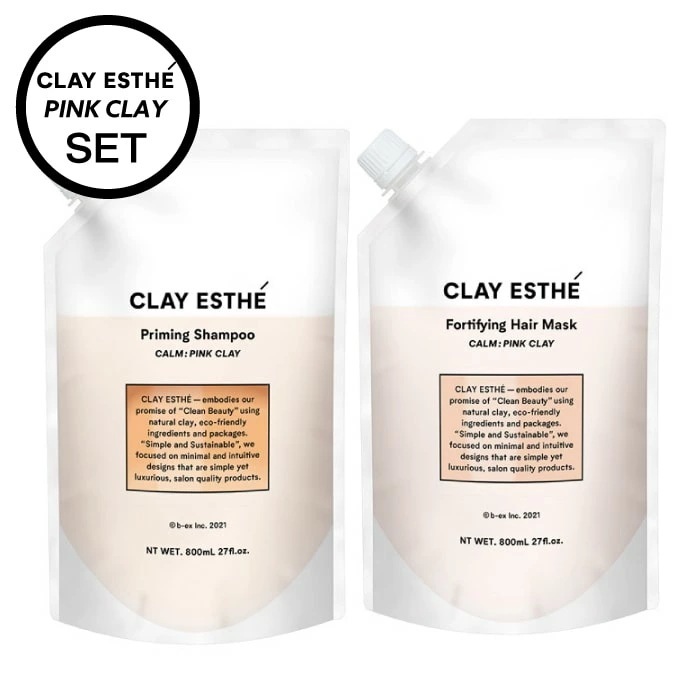 【 詰替用セット　PINK CLAY 】CLAY ESTHE クレイエステ プライミング シャンプー 　クレイエステ フォーティファイングヘアマスク ピンククレイ b-ex ビーエックス ビューテ