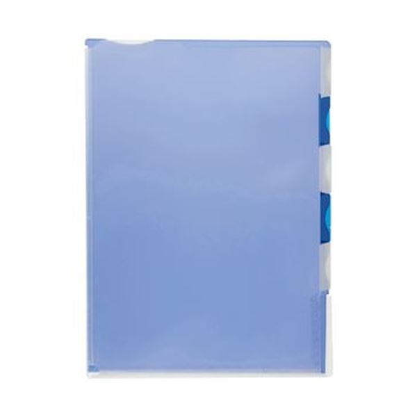 （まとめ）TANOSEE 超丈夫なマチ付クリアホルダー タフレル A4タテ 5山インデックス ブルー 1パック（5枚）(×10セット)