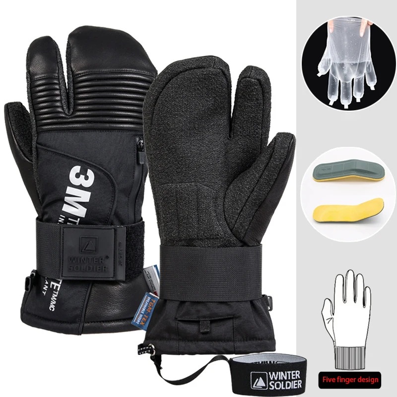 防風滑り止めゴートスキングローブ暖かいベルベットグローブ3mガードプレート落下防止グローブシンサレートスキーグローブ冬