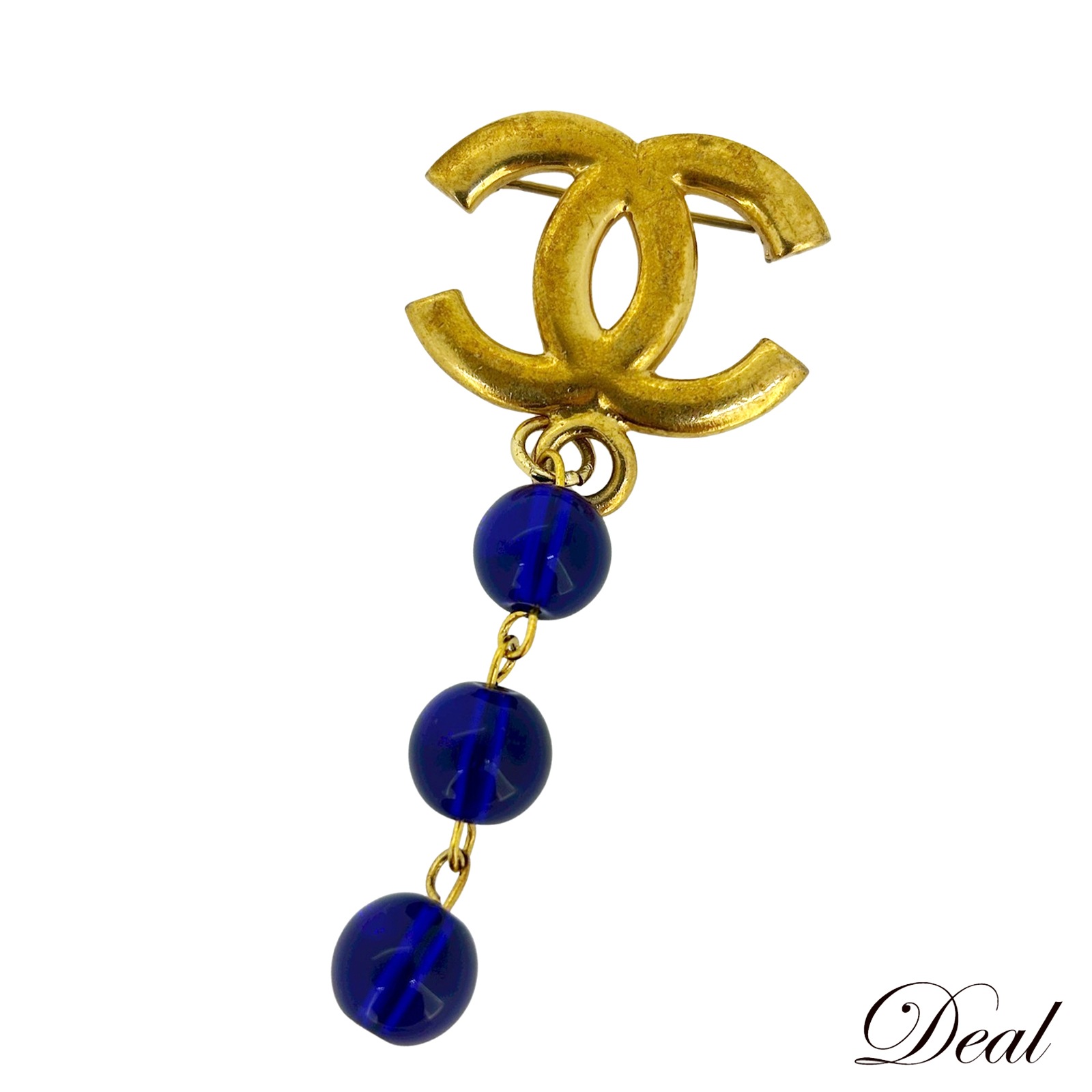 シャネル ココマーク カラーストーン スイング ブルー 96P ヴィンテージ ゴールド レディース ブローチ