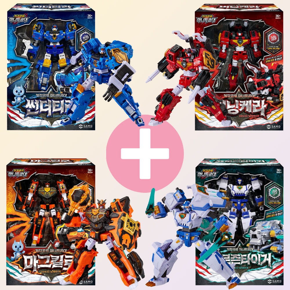ミニ特攻隊/最強恐竜/ダイノイド ウォリアー/フローズンタイガー+マグキロ+バーニングケラ+サンダーティラ/4種ロボットセット/三段変身/ロボット/レクスカイザーのパーツ/ヘッド変身