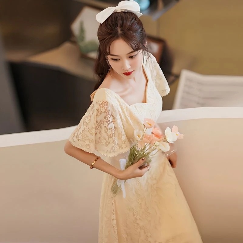 パーティードレス ドレス ワンピース シャンパンの小さなイブニングドレス 新しいドレス 女性宴会ドレス 花嫁介添人ドレス