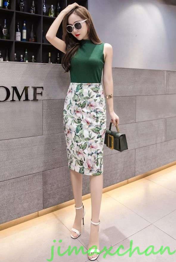 サマー　総丈63cmレディース　花柄　タイトスカート キシスカート マーメイドラインスカート　ハイウエス　ペンシルス