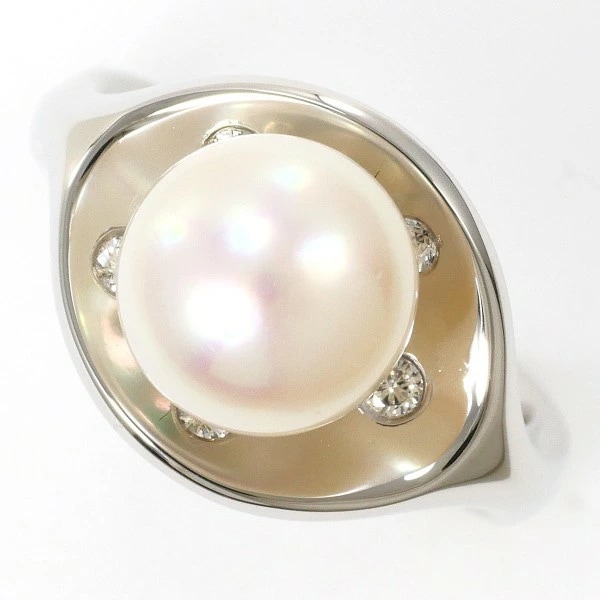 PT900 プラチナ リング 8号 アコヤ真珠 約8.5mm ダイヤ 0.1 カード鑑別書 中古