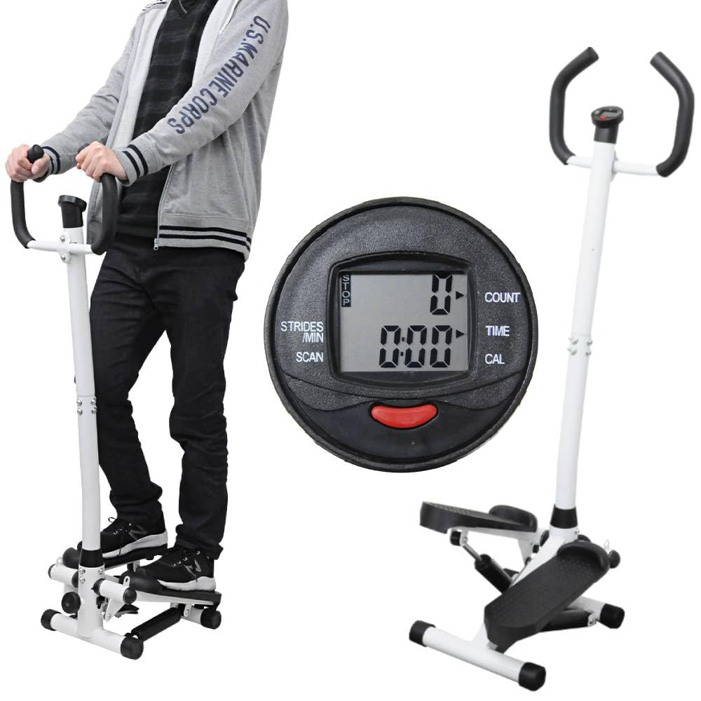 ステッパー ハンドル付き 静音 足踏み健康器具 電子モニター 室内 健康器具 運動器具 ワイドステップ 保護マット 足踏みマシン 負荷調節可能 5,857円
