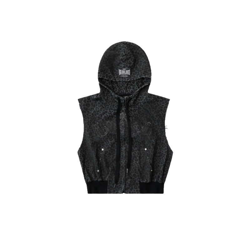 ミスティック パッチ スリーブレス フード ワーク ジャケット - ブラックレオパード