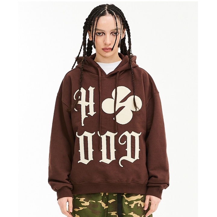 HOOD Logo applique hood BROWN