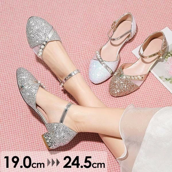 【期間特典】パンプス キラキラ ヒール3cm 太いヒール ローヒール チャンキーヒール アーモンドトゥ ストラップ アンクルストラップ 上品 ゴージャス 結婚式 ピアノ 発表会 綺麗め パーティー シ