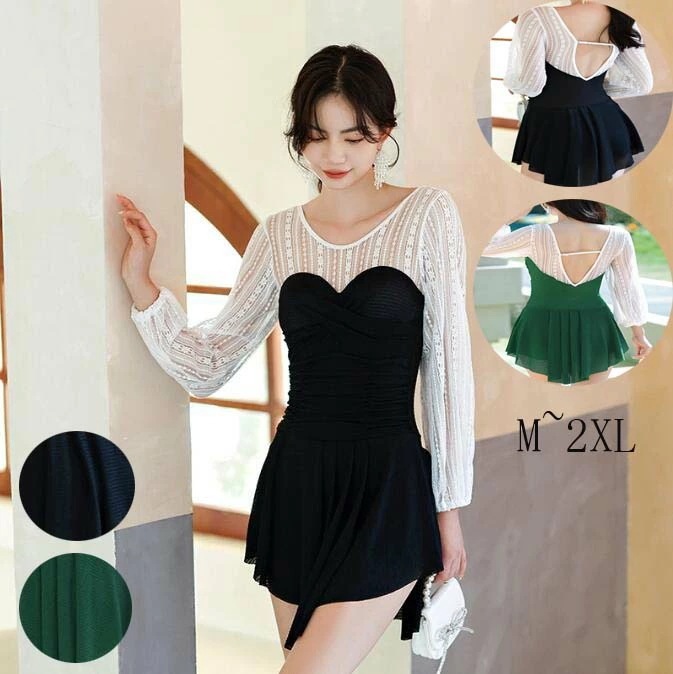 送料無料 長袖ワンピース 水着 海水浴 韓国風 オールインワン ショットパンツ ビキニ 小胸 美胸 レディース ミズギ 大きサイズ みずぎ 体型カバー パッド付き 女性用水着 タンキニ ママ 体型カバ