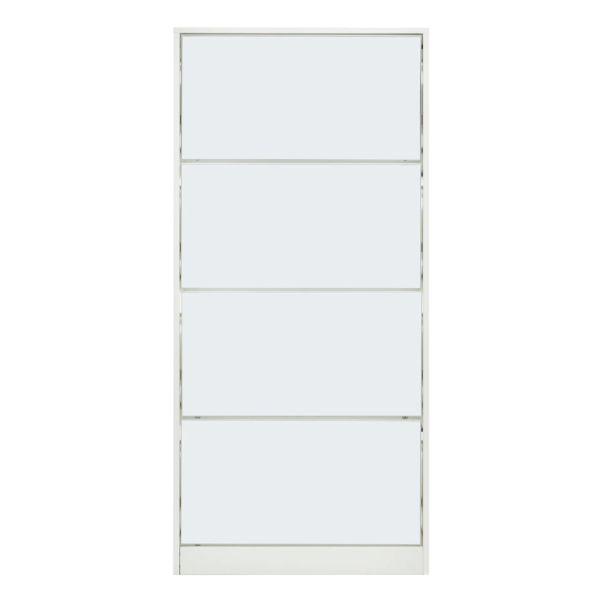 353【新品】　ホワイト 薄型 4段 シューズラック スリム シューズボックス 靴箱 下駄箱 ミラー 全身鏡 姿見 スリム くつ箱 靴入れ 収納ラック エントランス 靴収納 靴収納棚 おしゃれ 木製