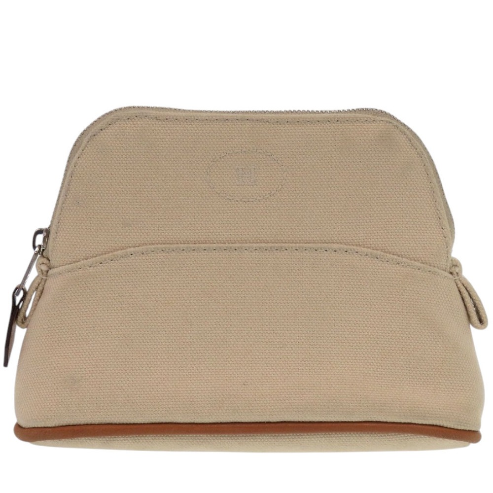 美品 ボリードポーチ ミニミニ ポーチ コットン/レザー ベージュ 0774【中古】 レディース