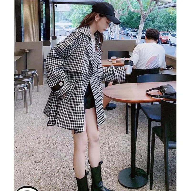 スプリングコートレディーストレンチコートアウター千鳥柄チェスター秋物春コート通勤30%までに制限