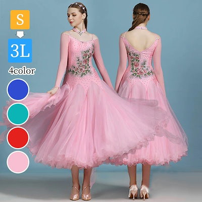 社交ダンス　ドレス　スタンダード　モダン　XL　パーティー　競技会 社交ダンス・パーティドレス 競技レディースワンピース キラキラ付 黒