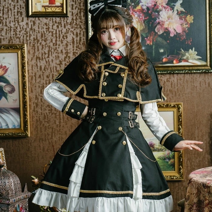 新品限時!優!惠! ロリータ ジャンパースカート シャツ ケープ ワンピース ロリィタ ゴスロリ 甘ロリ クラロリ ゴシック パーティー Lolita リボン フリル メイド服 衣装 コスチュー