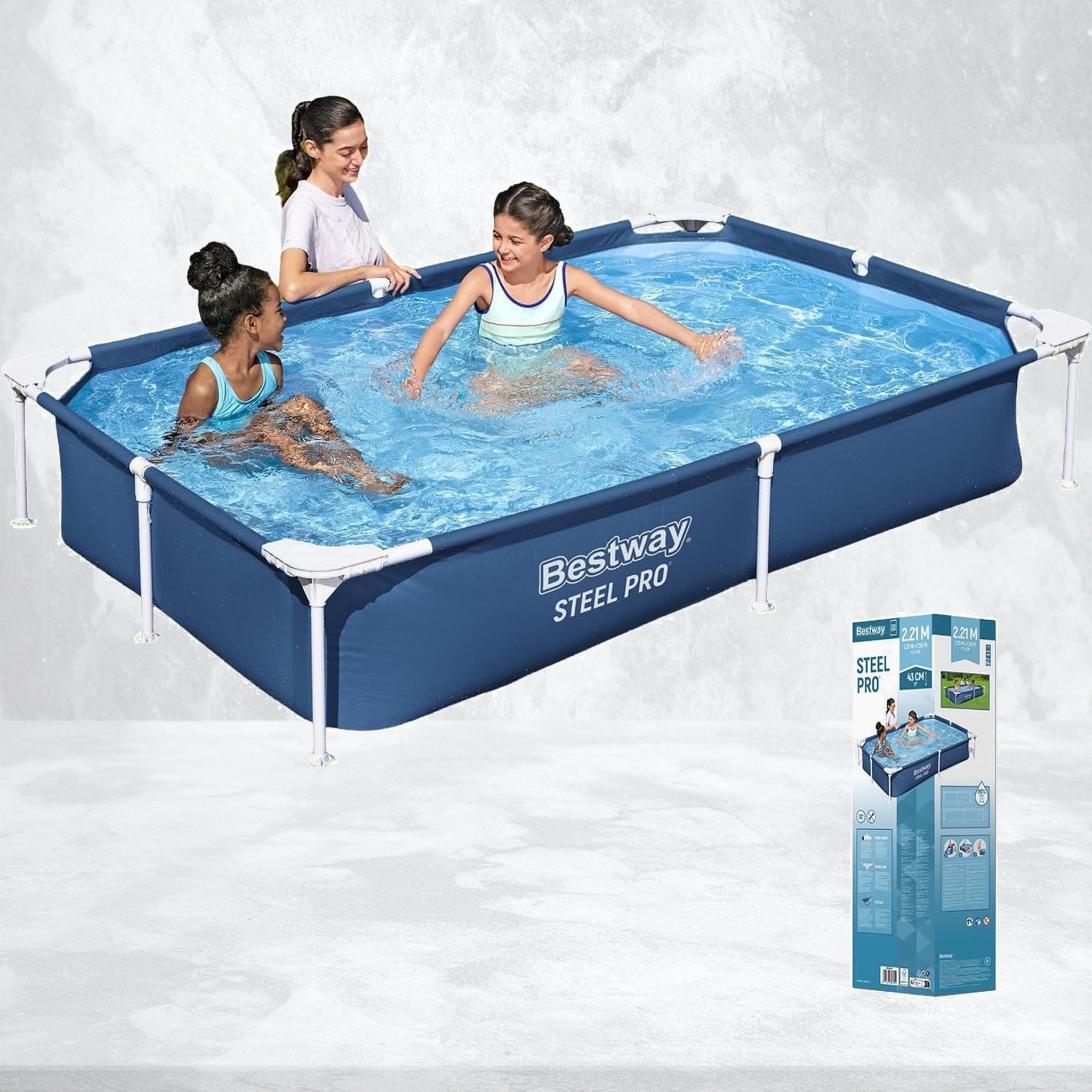 Bestway プール フレームプール 家庭用 大型 約2m 幅221cm × 奥行150cm × 高さ43cm 折りたたみ 工具不要 空気入れ不要 高耐久 強化三層構造ビニール＋補強メッシュ 水遊び