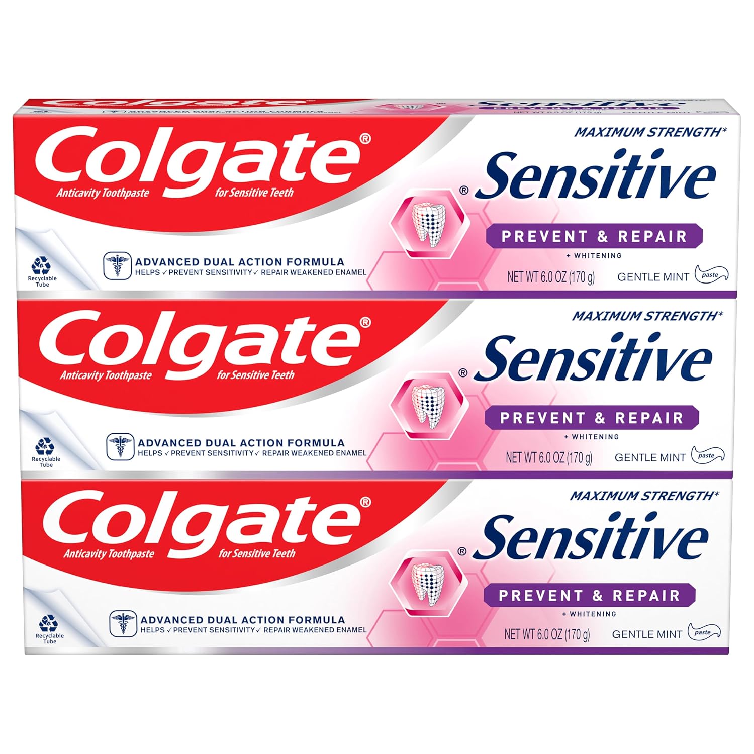 コルゲート感受性歯磨き粉ホワイトニング予防修復6オンス3パック