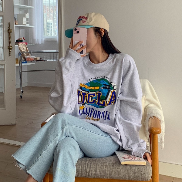 韓国 東大門 UCLA オーバーサイズ フィット スウェットシャツ
