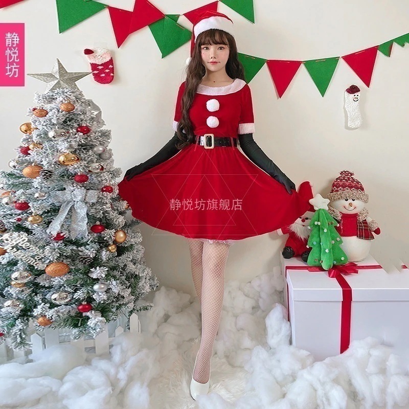 日本クリスマス服女性クリスマス服クリスマスワンピース赤い王女スカートサンタクロース対外貿易越境30%までに制限