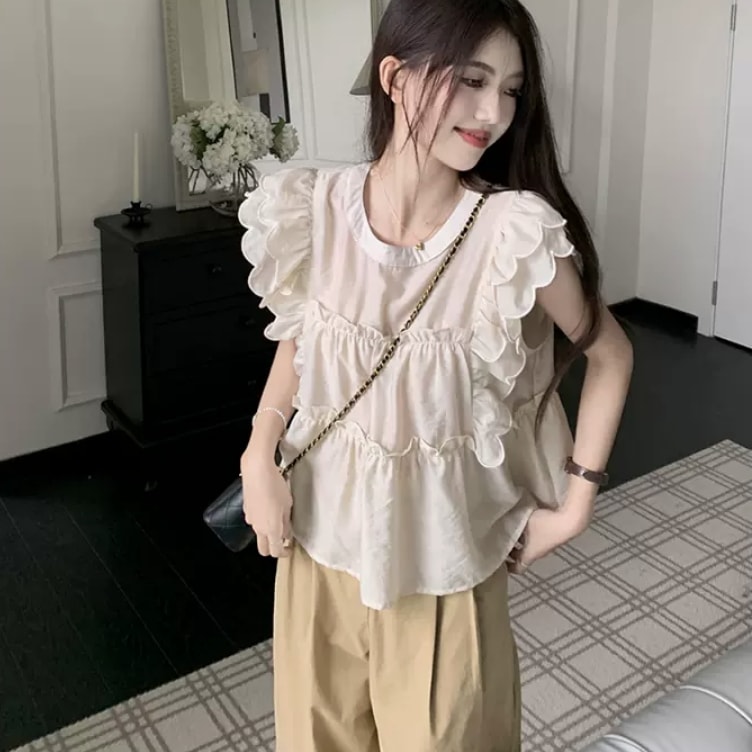 トップス ボトムス パンツ シャツ ブラウス カットソー ワイドパンツ 袖なし ノースリーブ ワイド フリル かわいい 大人可愛い きれいめ シンプル カジュアル 大人 上品 おしゃれ お洒落