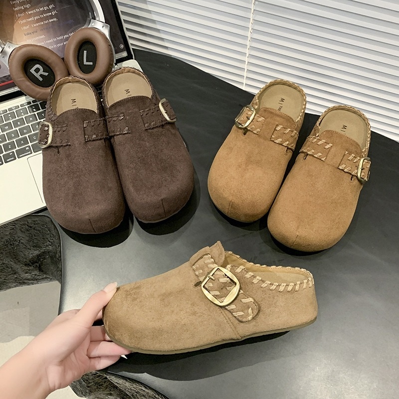 10個セット レトロな包頭半スリッパ2025秋冬小柄な内に厚底スニーカーを増量