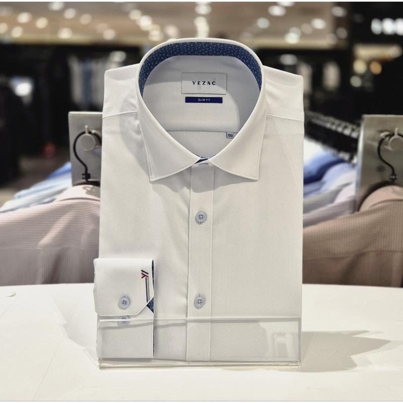 AK水原店 シャツ 長袖 スリムフィット カフス 刺繍 スパン ソリッド配色 YJESIS345W
